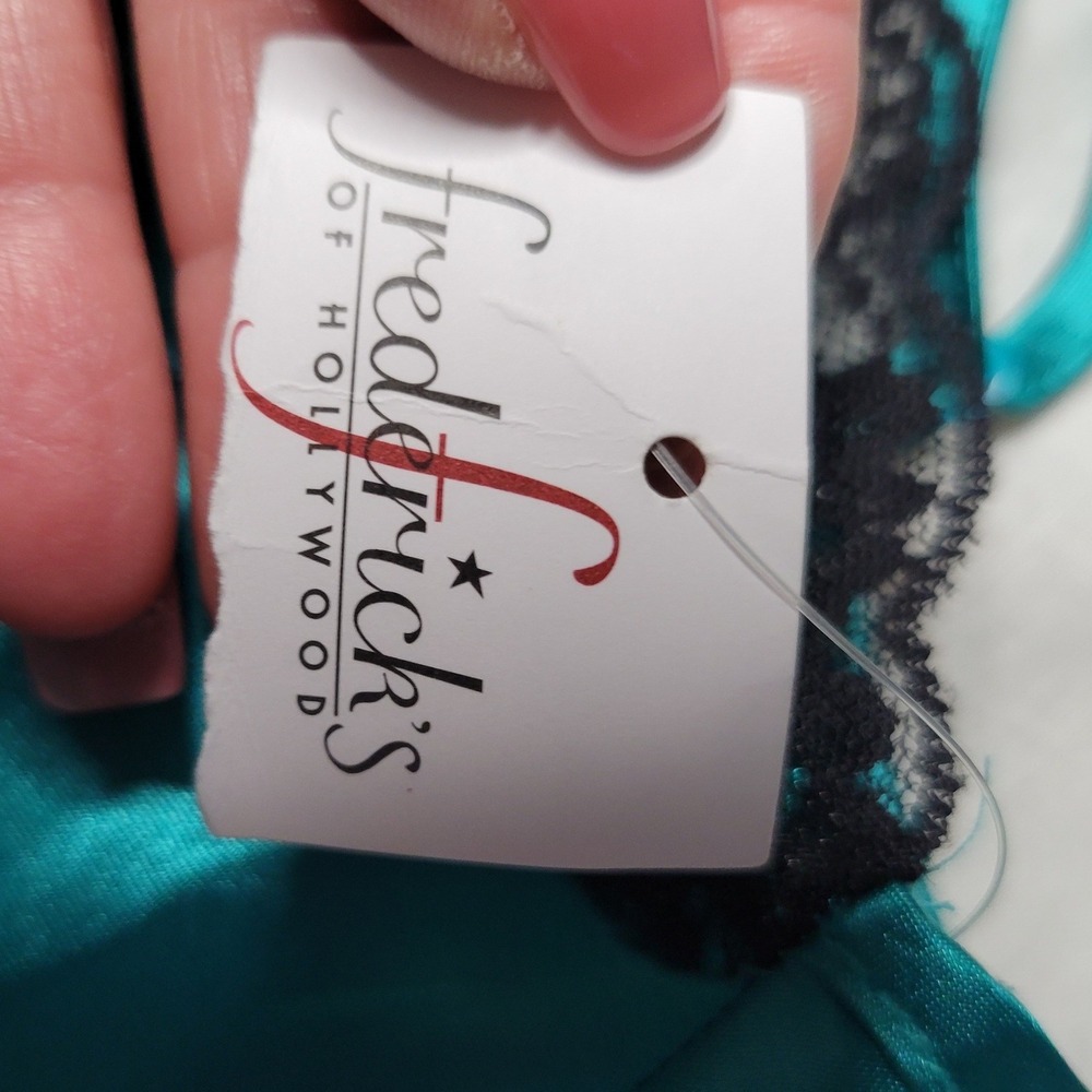 Fredericks of Hollywood Teal Satin Lace Trim Chemise Nightgown 6445 NEW Large - Picture 6 of 12